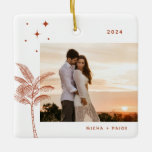 Bohemian Beach Palm Tree Photo Ceramic Ornament<br><div class="desc">Bohemian beach palm tree and stars,  holiday photo ornament in rustic terracotta orange.</div>