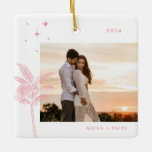 Bohemian Beach Palm Tree Photo Ceramic Ornament<br><div class="desc">Bohemian beach palm tree and stars,  holiday photo ornament in soft petal pink.</div>