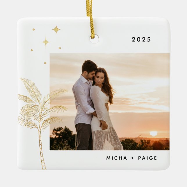 Bohemian Beach Palm Tree Photo Ceramic Ornament (Front)