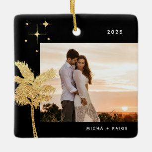 Bohemian Beach Palm Tree Photo Ceramic Ornament