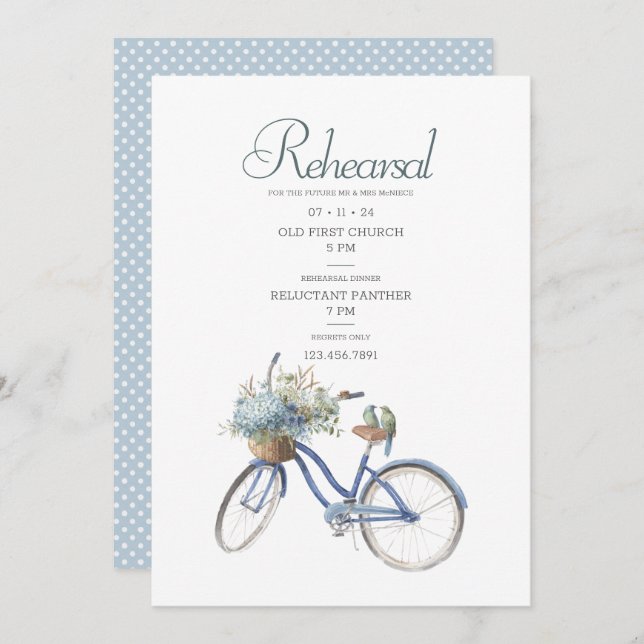 Bohemian Bicycle Watercolor Wedding Rehearsal Invitation (Front/Back)