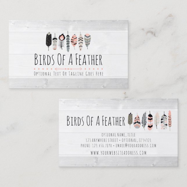 Bohemian Bird Feathers in Blush Pink Tribal Chic Business Card (Front/Back)