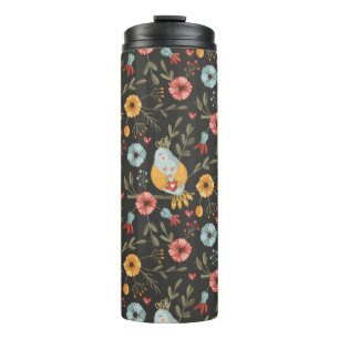Bohemian Birds & Flowers Pattern - Nature-Inspired Thermal Tumbler