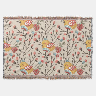 Bohemian Birds & Flowers Pattern – Nature-Inspired Throw Blanket