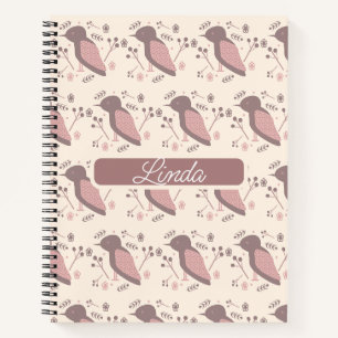 Bohemian Birds Muted Pink Name Journal Notebook
