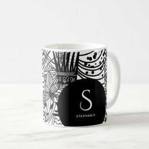 Bohemian Black and White Monnogrammed Coffee Mug