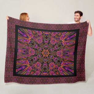 Bohemian Black Daylily Patterned Cosy Fleece Blanket