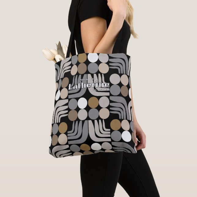 Bohemian Black Grey Tote Bag (Close Up)