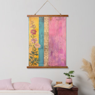 Bohemian Bloom – Wildflowers on Striped Canvas Hanging Tapestry