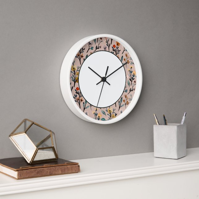 Bohemian Blooms: Dusty Rose Watercolor Clock (Office)