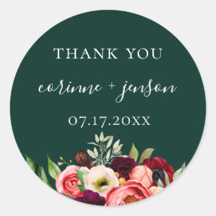 Bohemian Blooms Emerald Wedding Favour Classic Round Sticker