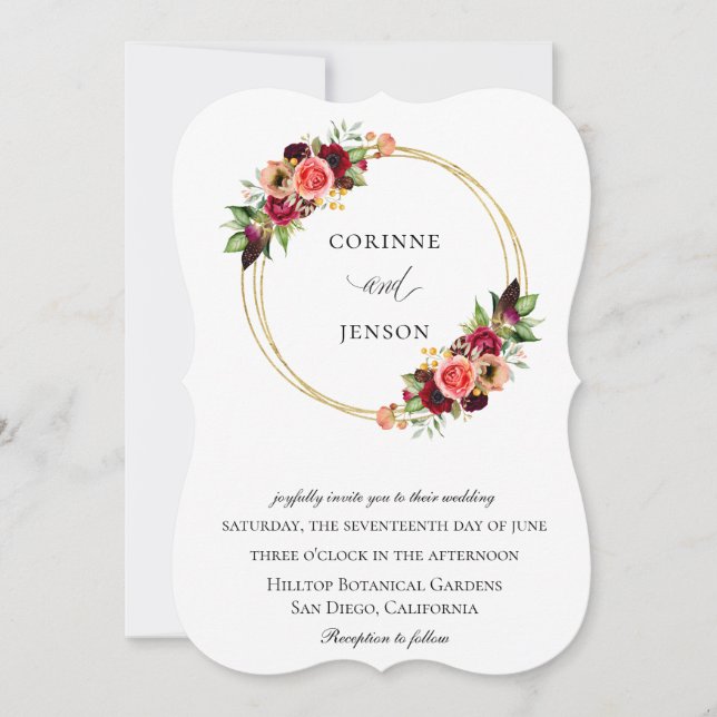Bohemian Blooms Gold Hoops Wedding Invitation (Front)