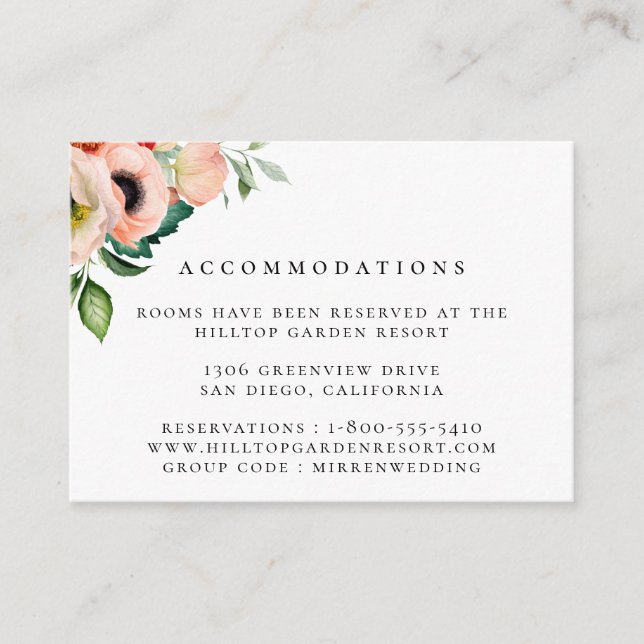 Bohemian Blooms Wedding Accommodations Enclosure Card (Front)