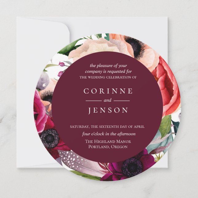 Bohemian Blooms Wedding Invitation (Front)