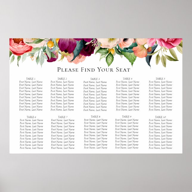 Bohemian Blooms Wedding Seating Chart (Front)