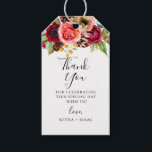 Bohemian Blooms Wedding Thank you Gift Tags<br><div class="desc">Pretty bohemian red,  purple,  coral,  pink and peach watercolor flowers with green botanical branches,  wedding thank you gift tags. Back of tag shown in bordeaux can be customised. Personalise and customise text font style,  colour and size.</div>