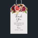 Bohemian Blooms Wedding Thank you Gift Tags<br><div class="desc">Pretty bohemian red,  purple,  coral,  pink and peach watercolor flowers with green botanical branches,  wedding thank you gift tags. Back of tag shown in bordeaux can be customised. Personalise and customise text font style,  colour and size.</div>