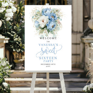 Bohemian Blue and Gold Sweet 16 Welcome Sign