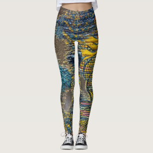 Bohemian Blue and Gold Textured Floral Leggings