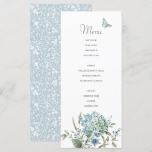 Bohemian Blue Botanical Watercolor Wedding Menu