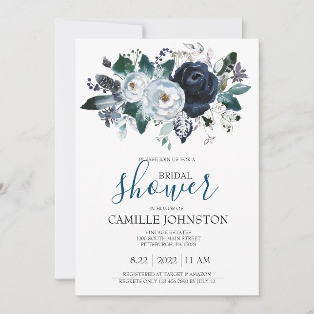 Bohemian Blue Bridal Shower Invitation (Front)