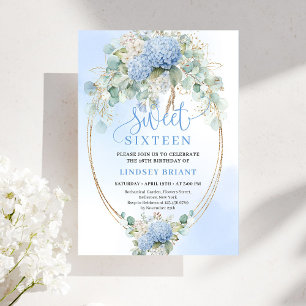 Bohemian Blue Floral Sweet 16 Birthday Invitation