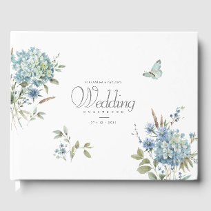 Bohemian Blue Floral Watercolor Wedding Guest Book