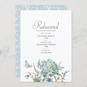Bohemian Blue Floral Watercolor Wedding Rehearsal Invitation