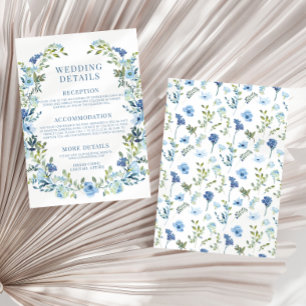 Bohemian blue floral wreath rustic wedding details enclosure card