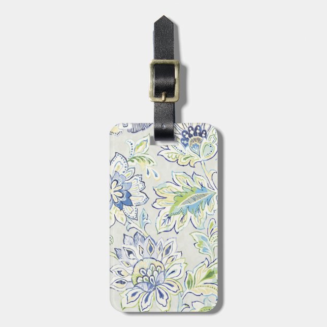 Bohemian Blue Flower Luggage Tag (Front Vertical)