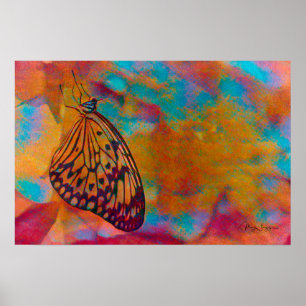 Bohemian Blue Orange Hippie Butterfly Poster