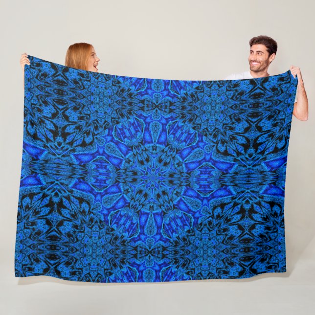 Bohemian Blue Peony Vintage Pattern Cosy  Fleece Blanket (In Situ)
