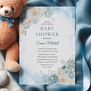 Bohemian Blue Rose Flowers Baby Shower Invitation