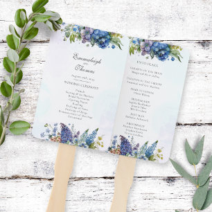 Bohemian Blue-Violet Floral Wedding Program Hand Fan