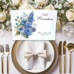 Bohemian Blue-Violet Floral Wide Wedding Table Number