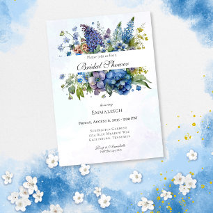 Bohemian Blue-Violet Watercolor Bridal Shower Invitation