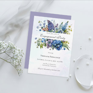 Bohemian Blue-Violet Watercolor Engagement Party Invitation