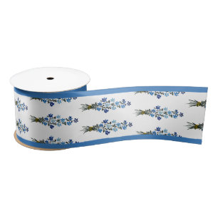 Bohemian Blue Watercolor Floral Satin Ribbon