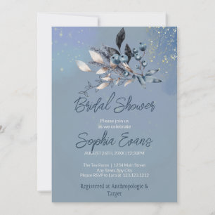 Bohemian Blueberries & Greenery Blue Bridal Shower Invitation