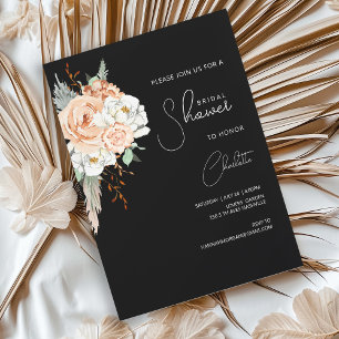 Bohemian Blush Brown Greenery Black Invitation
