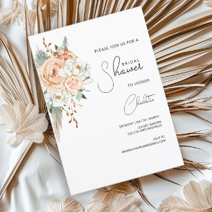 Bohemian Blush Brown Greenery, White Invitation