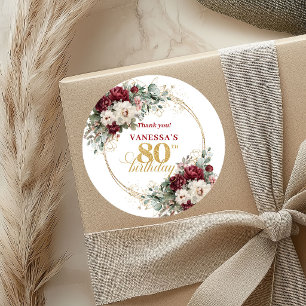 Bohemian Blush Burgundy 80th Birthday Stickers