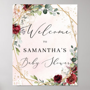Bohemian blush burgundy Baby Shower Welcome Sign