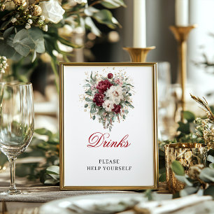 Bohemian Blush Burgundy Drinks Tabletop Sign