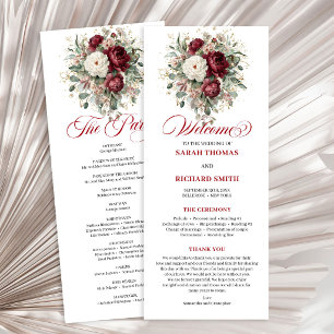 Bohemian Blush Burgundy Floral Wedding Program Programme