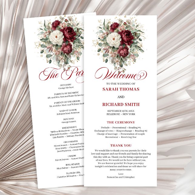 Bohemian Blush Burgundy Floral Wedding Program Programme (Bohemian Blush Burgundy Floral Wedding Program)