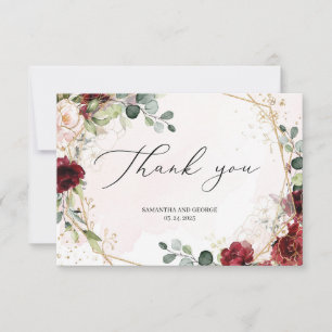 Bohemian Blush burgundy gold geometric wedding Thank You Card
