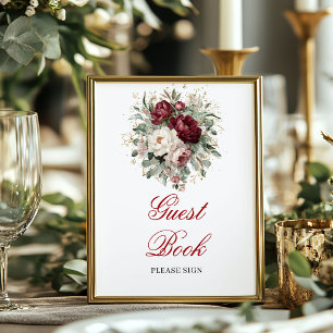 Bohemian Blush Burgundy Guest Book Poster