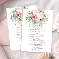 Bohemian Blush Peonies Gold Glitter Wedding Invite