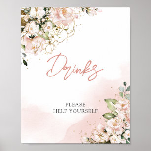 Bohemian blush pink gold floral boho drinks sign